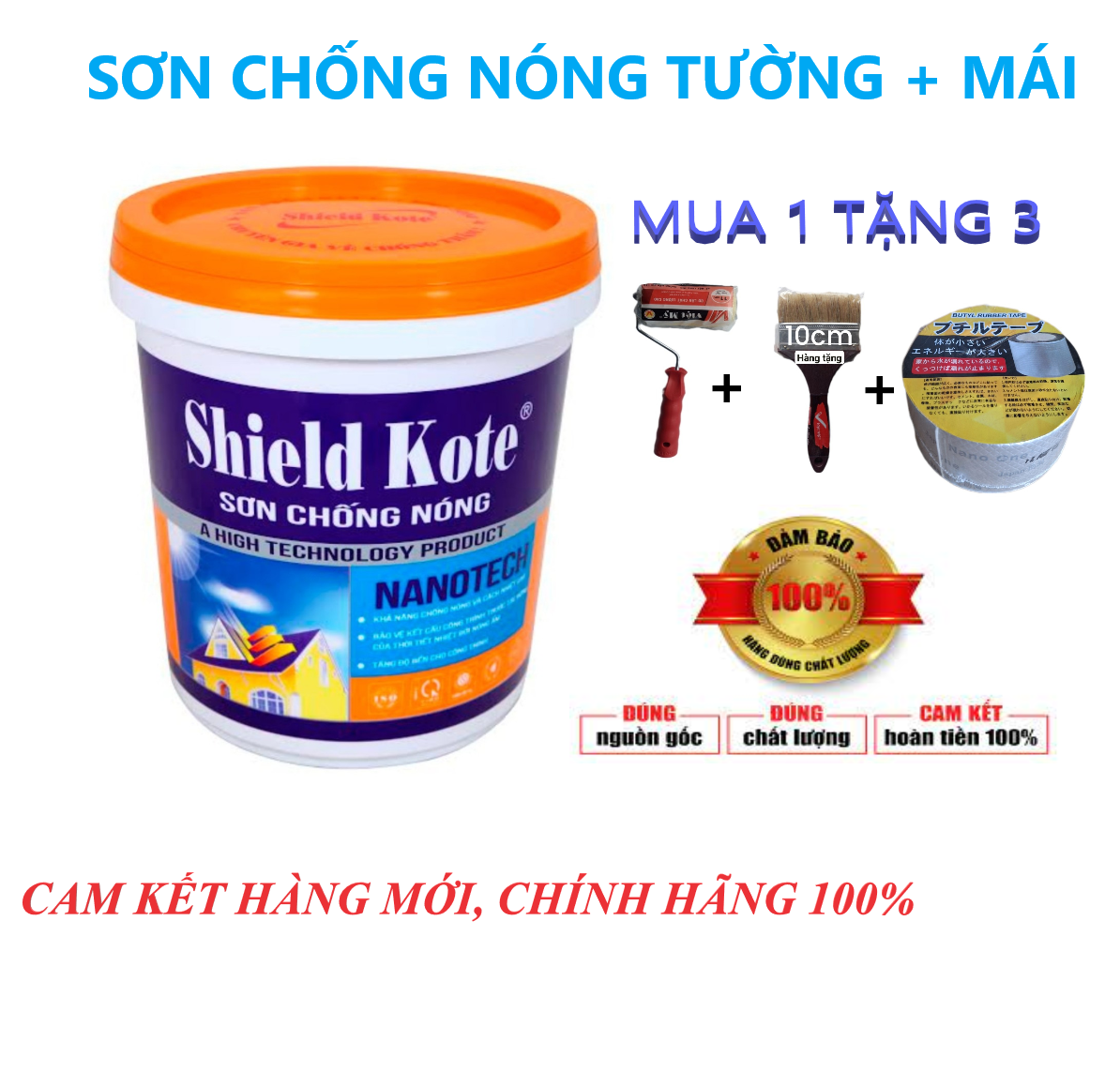 Sơn Chống Nóng Shield Kote 20kg, Công Nghệ ThaiLand, Giảm Nhiệt, Chống Hấp Thụ Nhiệt, Bức Xạ Của Mặt Trời, Dùng Cho Mái Tôn, Sân Thượng, Tường Nhà, Nhà Xưởng, Cam Kết Giảm Nhiệt Hiệu Quả 10 -30%