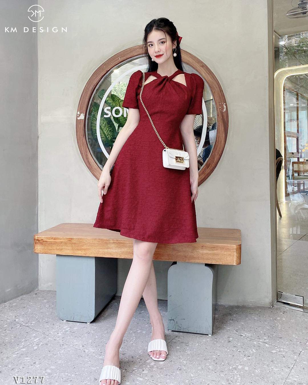 Đầm xoắn cổ dáng dài siêu xinh