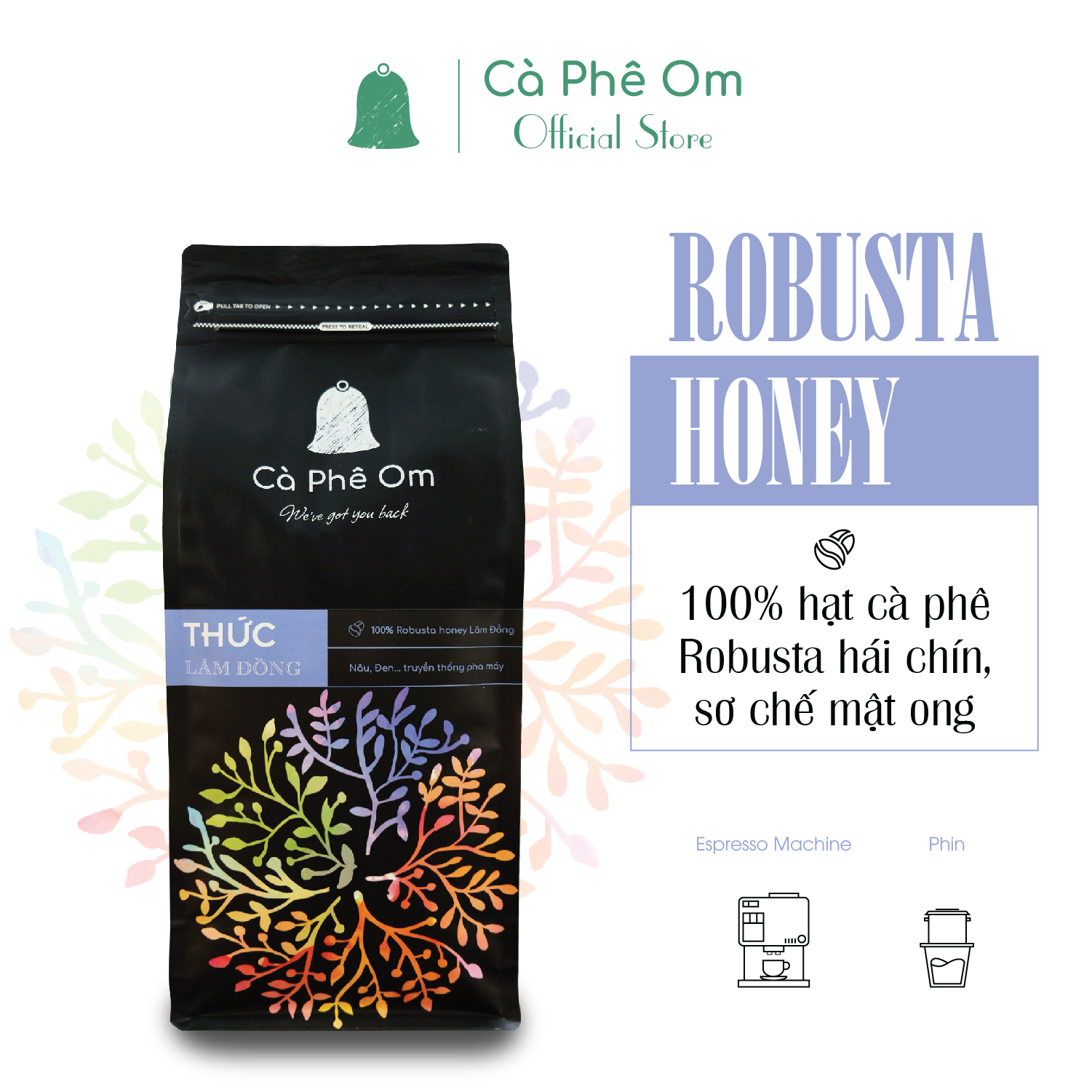 1kg Cà phê Robusta Honey 100% rang xay nguyên chất, cà phê hạt rang mộc pha máy, pha phin