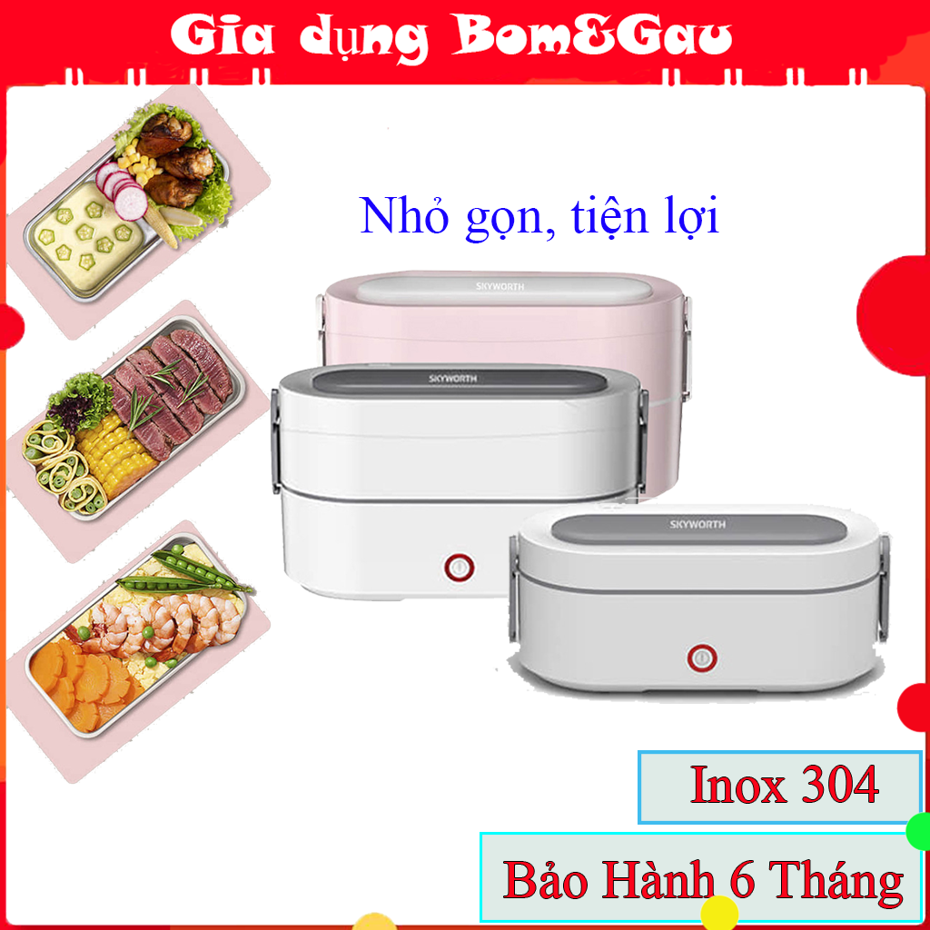 Hộp cơm cắm điện 2 tầng cao cấp tặng kèm túi giữ nhiệt và bộ đũa thìa tiện dụng - Hộp cơm cắm điện, hộp cơm văn phòng