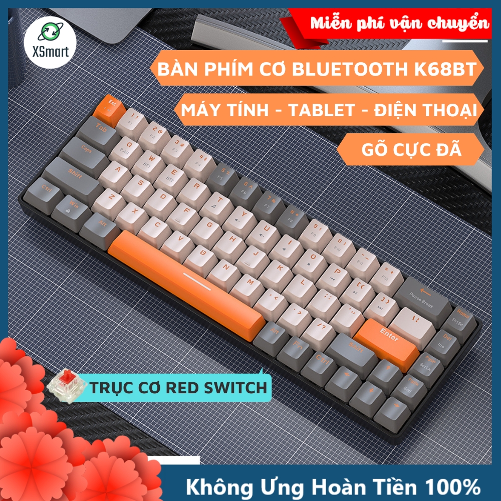 Bàn Phím Cơ Bluetooth Không Dây K68BT Trục Cơ Red Switch Gõ Cực Đã, Thiết Kế Nhỏ Gọn Có Hotswap Có Thể Custom Kết Nối Máy Tính / Điện Thoại / Tablet