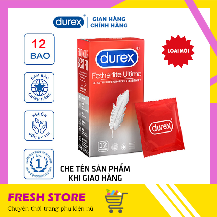 [DUREX CHÍNH HÃNG] Bao Cao Su Nam Durex DU74 Fetherlite Ultima Kingtex Jeans Naughty Performa Chocolate Sensual Strawberry Invisible Extra Pleasuremax Có Gai Vị Dâu Vị Chocolate Hộp 12 3 Chiếc Chính Hãng - FRESHSTORE