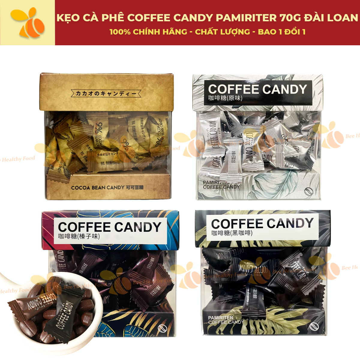 Kẹo cà phê coffee candy pamiriter 70g đài loan - giúp tỉnh táo, tinh thần sảng khoái, món ăn vặt mỗi ngày