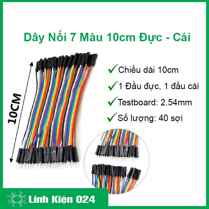 Dây cắm test board đực - cái 40p 7 màu dài 10cm 40 sợi