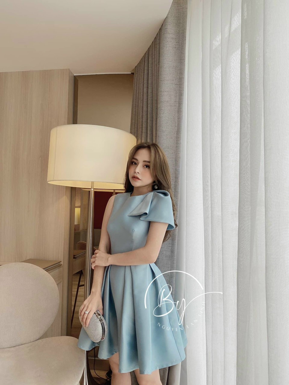 Đầm xòe nơ xếp ly-QH#damnu