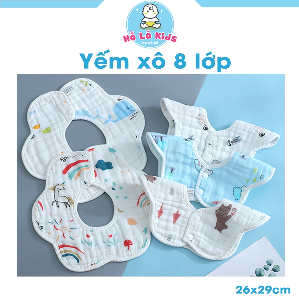 Yếm cho bé tròn xoay ăn dặm vải xô 8 lớp sơ sinh, nhiều họa tiết Hồ Lô Kids
