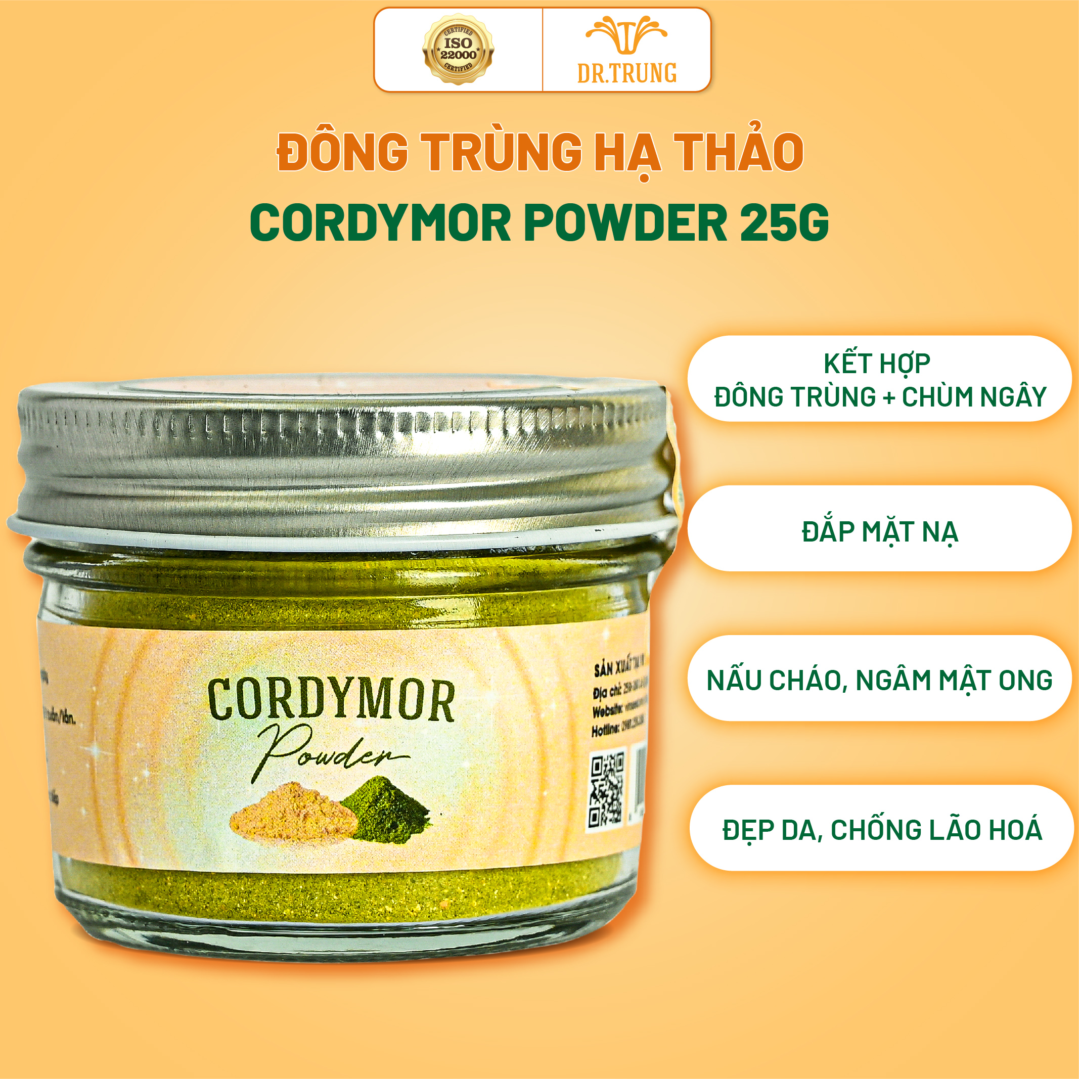 Bột Cordymor Dr. Trung (25g) đông trùng hạ thảo & chùm ngây - Bổ sung dưỡng chất, Chăm sóc da mặt, Ngăn ngừa lão hóa, Giúp da sáng mịn, giảm nám