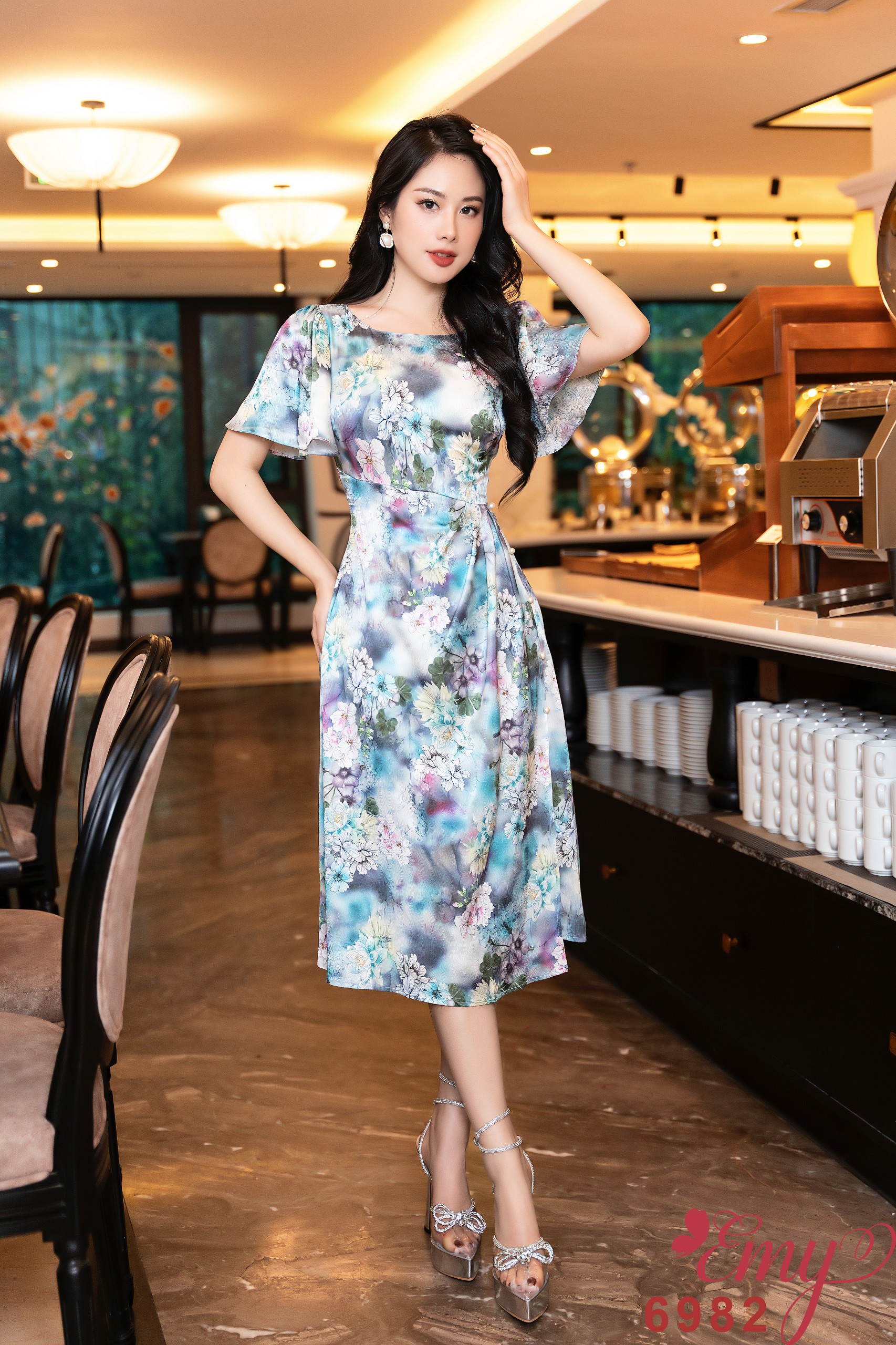 Đầm emy em6982 xoè xếp ply eo