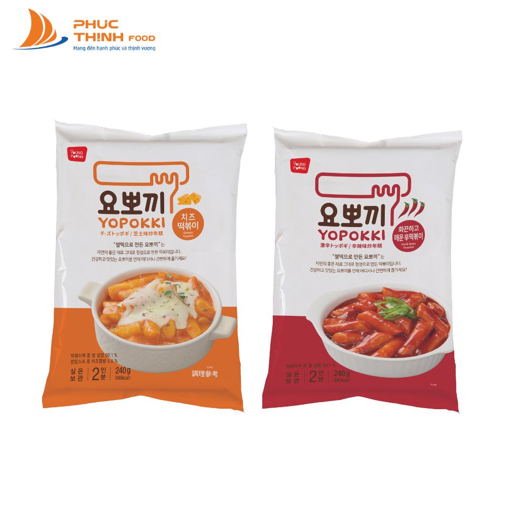 Combo 2 vị: Phomai, Cay ngọt - Bánh gạo Hàn Quốc Yopokki gói lớn