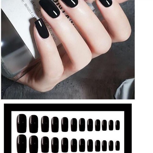 Bộ 24 Móng Tay Giả Màu Đen Bóng/Nhám Tặng Keo