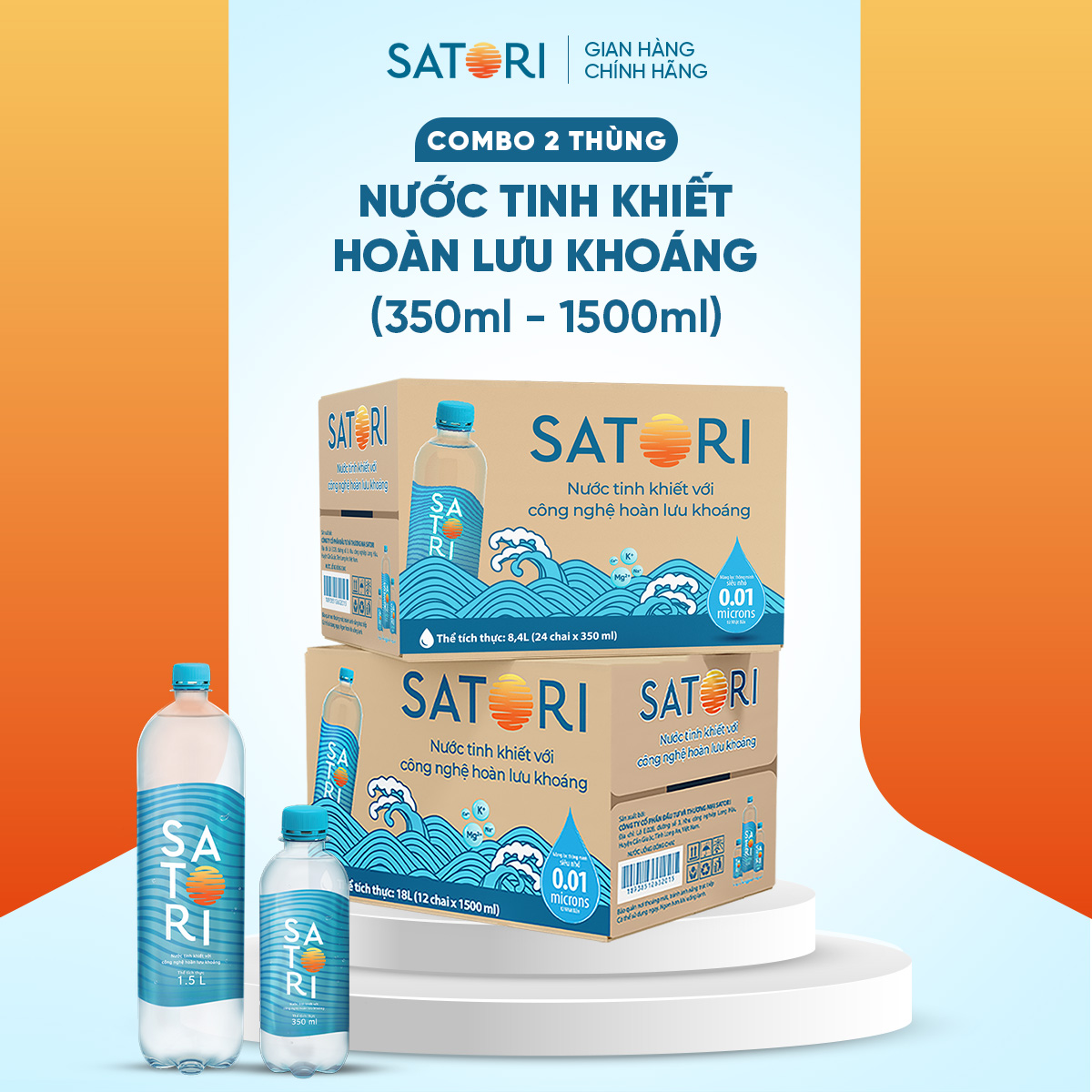 Combo 2 Thùng Nước Tinh Khiết Hoàn Lưu Khoáng SATORI 350ml + 500ml (24 Chai/Thùng)
