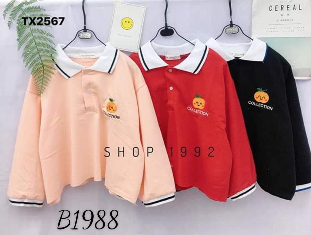 Áo Thun Có Cổ Croptop In Hình Quả Cam Biết Cười Siu Cute TTS0397