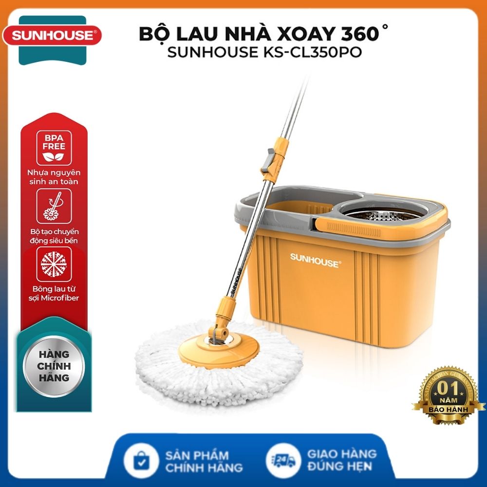 Bộ lau nhà sunhouse ks-cl350po - cây lau nhà - chổi lau nhà - thùng lau nhà - xoay 360 độ , bảo hành 12 tháng