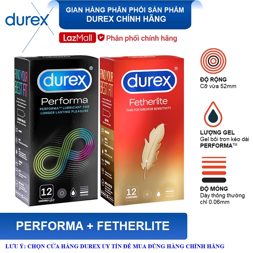 Bộ DUREX KẾT HỢP: Bao cao su Durex Performa 12 bao + Bao cao su Durex Fetherlite 12 bao