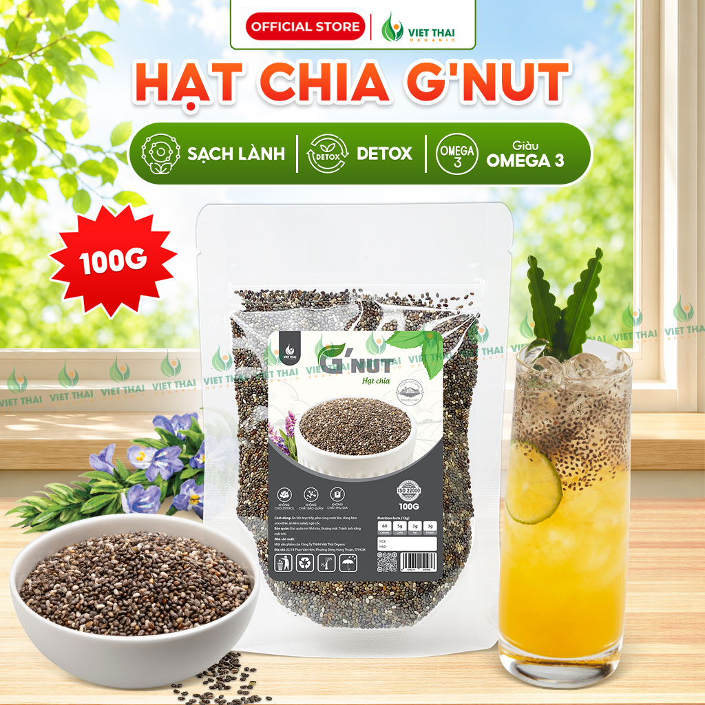 Hạt Chia 100G G'Nut Chính Hãng 100% - Hạt Chia Đen Ăn Kiêng Detox Giải Nhiệt Việt Thái Organic