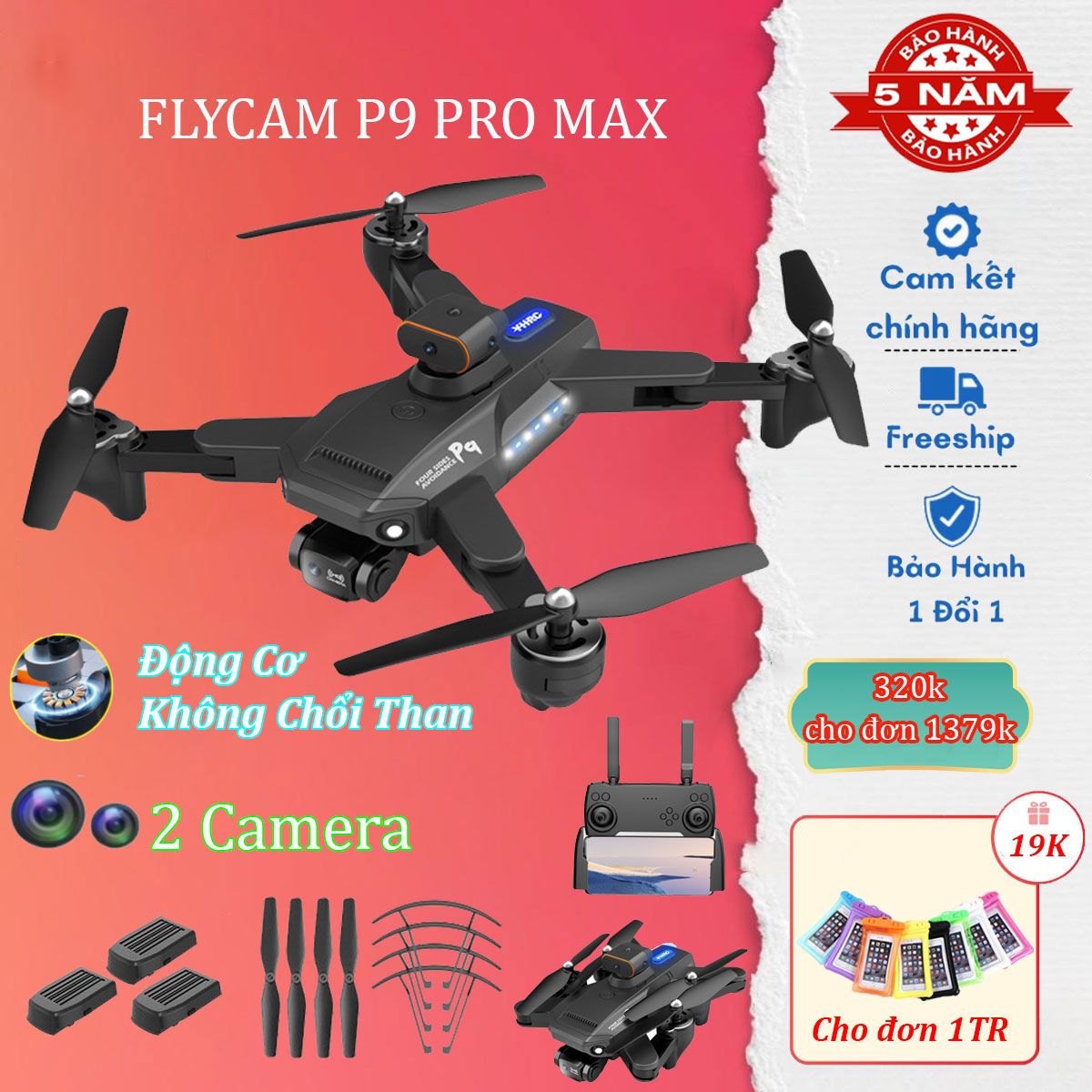 Flycam P9 Pro MAX có camera 4k HD sắc nét, fly cam, máy bay flycam, flycam giá rẻ có động cơ không chổi than, drone mini siêu bền