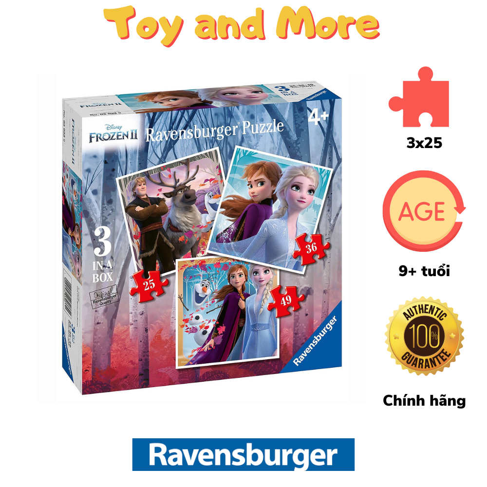 Bộ tranh ghép xếp hình ravensburger frozen 2 gồm 3 bộ 25/36/49 mảnh