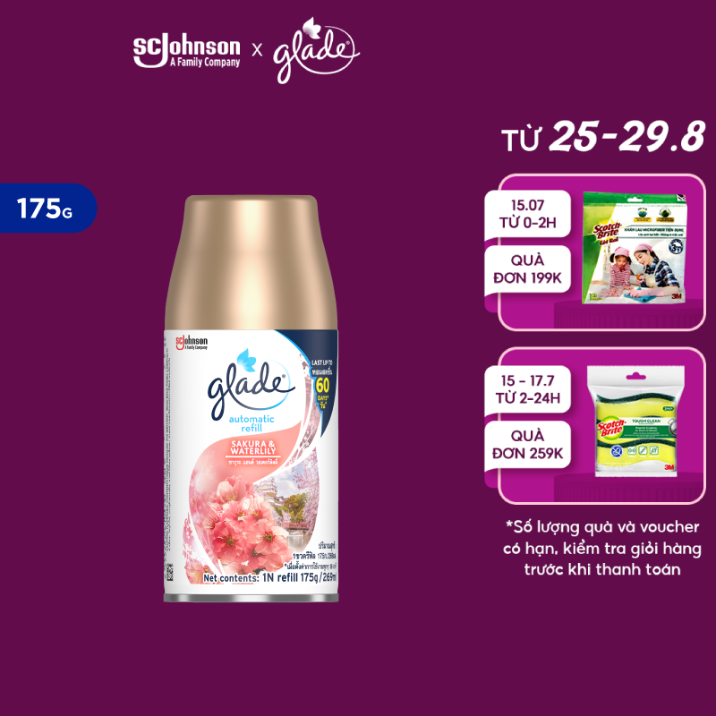 GLADE Lõi Xịt thơm phòng tự động Hương Hoa Anh Đào Lily 175g