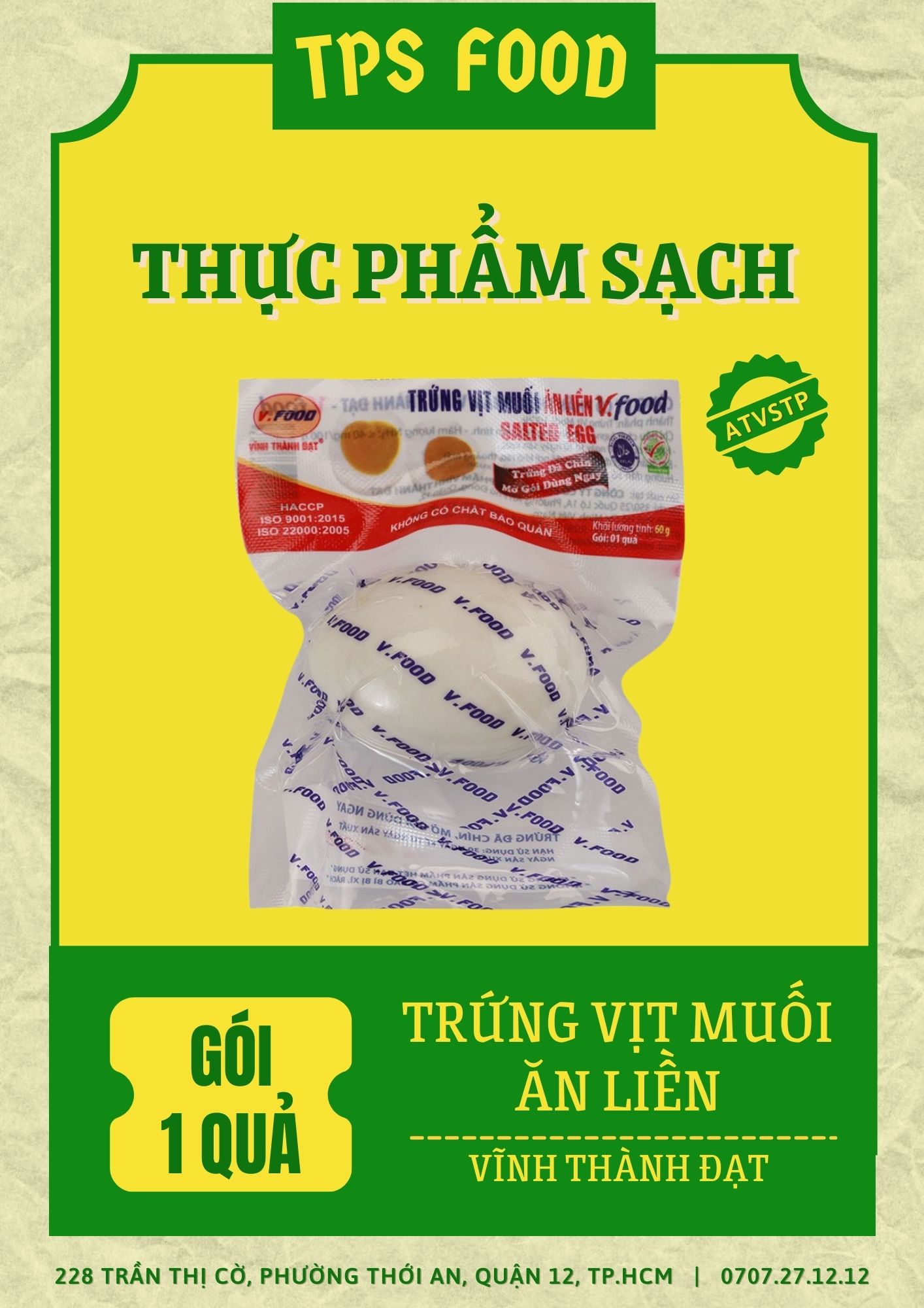 [GIÁ CỰC TỐT] Trứng vịt muối ăn liền - Vĩnh Thành Đạt (1 quả/bịch)