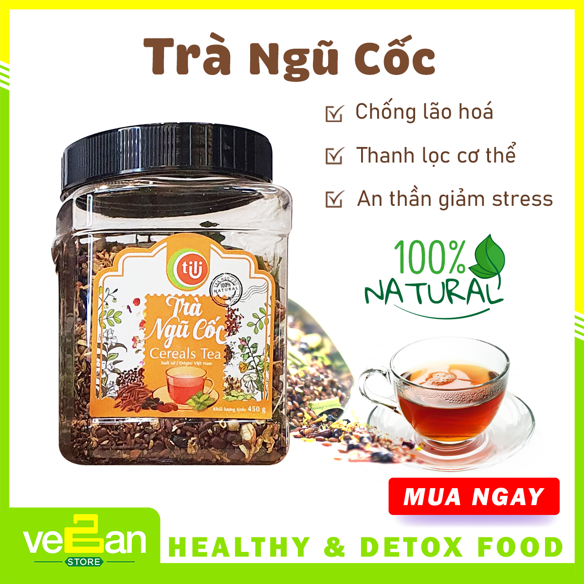 [HCM]Trà Ngũ Cốc | Vegan Store | Thanh Lọc Cơ Thể | Giảm Stress hiệu quả | Thon gọn cơ thể | 450gr | TiLi