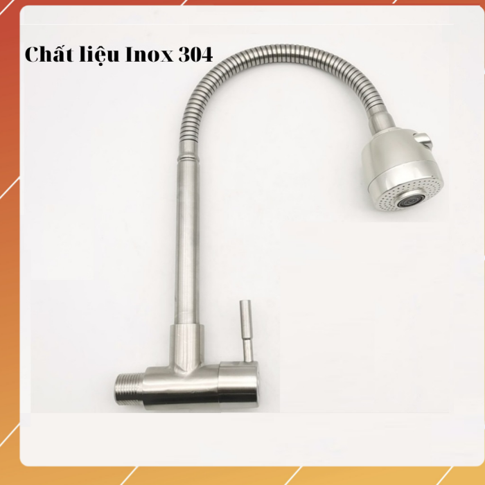 Vòi rửa chén, vòi rửa bát Inox 304 lò xo gắn tường