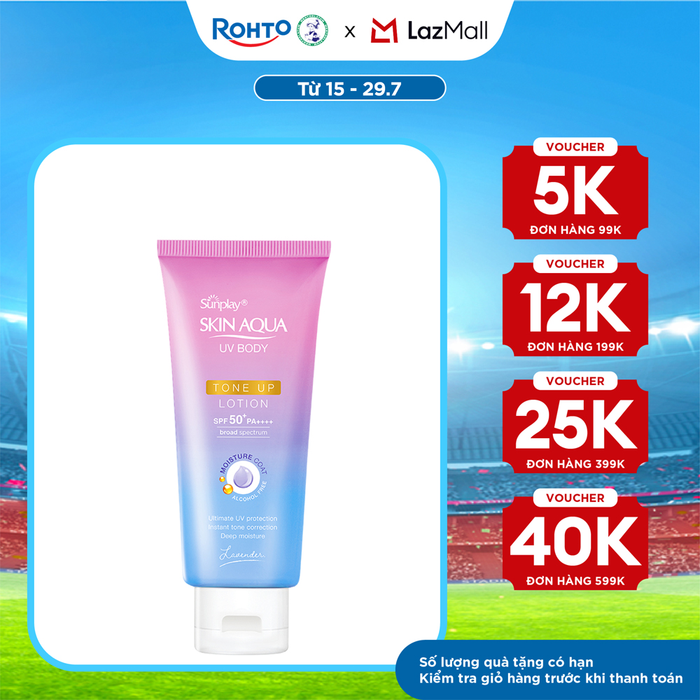 Kem chống nắng nâng tông body Skin Aqua dưỡng thể sáng mịn Sunplay Skin Aqua UV Body Tone up Lavender Lotion SPF 50+ PA++++ 130g