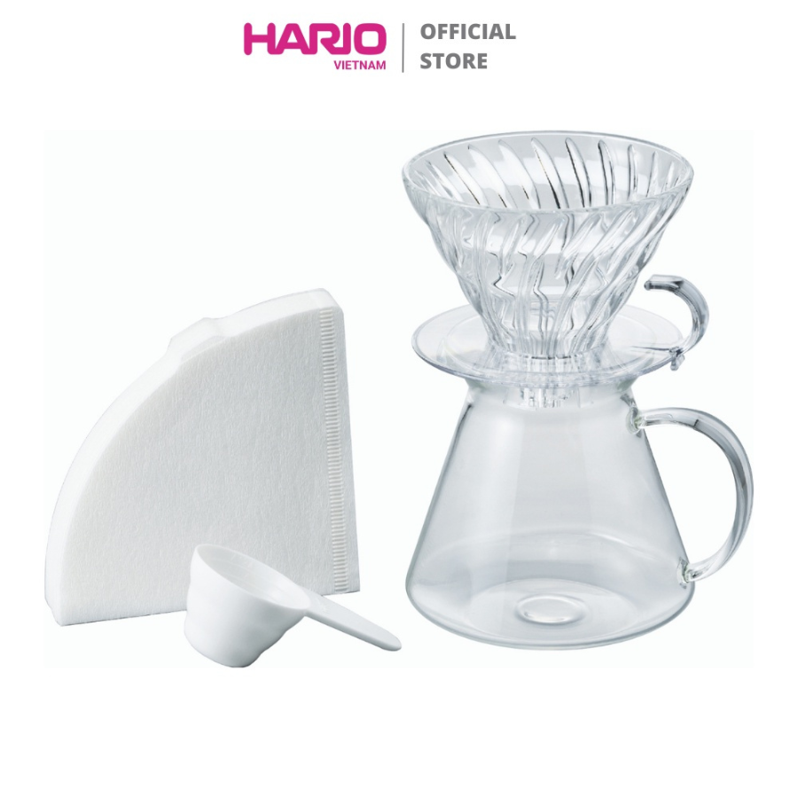 Bộ bình pha cà phê bằng thủy tinh hario v60 600ml - v60 glass brewing kit s-vgbk-02-t
