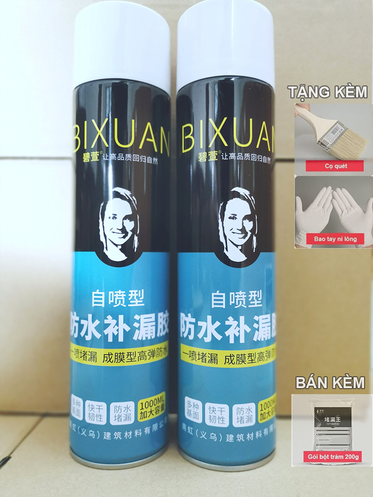 Combo 2 bình xịt sơn chống thấm tường Bixuan 1000ml, sơn chống thấm trần nhà, chống thấm mái nhà, sơn chống thấm dột sàn, bình phun sơn keo chống thấm