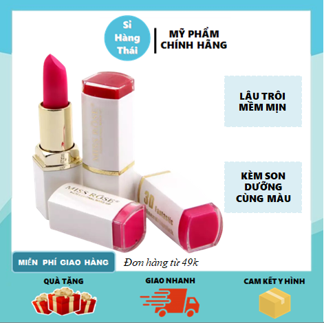 Son lì mềm mượt lâu trôi miss rose trắng kèm son dưỡng
