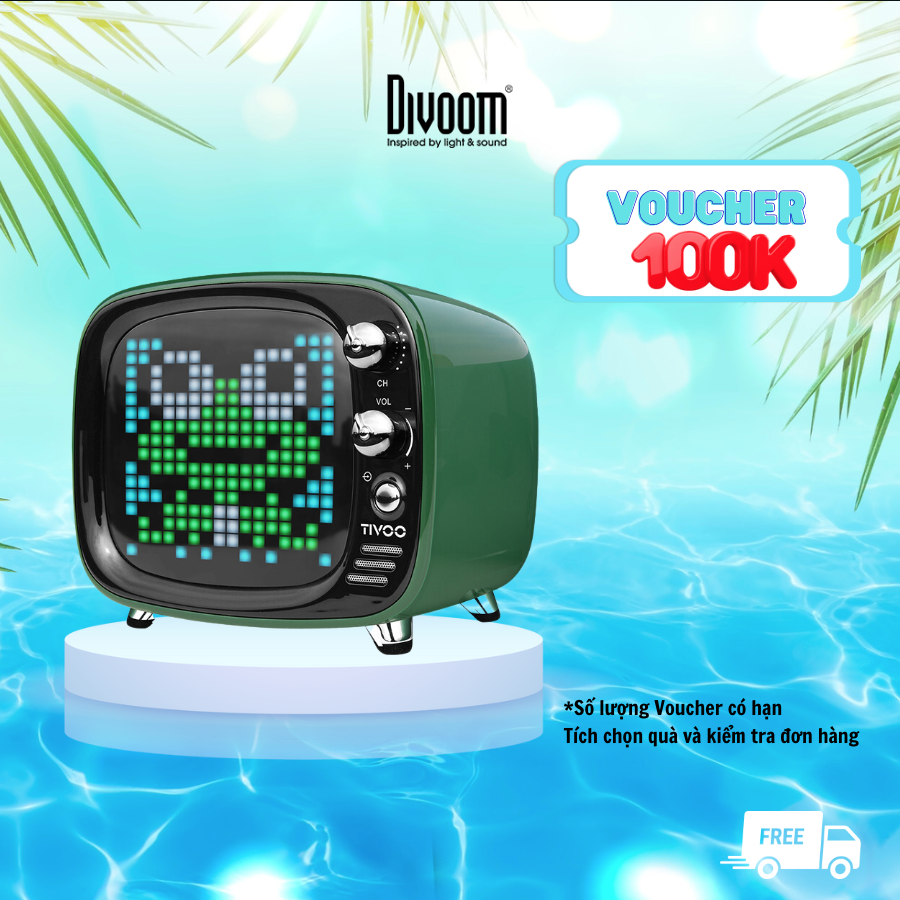 Loa bluetooth Divoom Tivoo - 6W - hình dáng chiếc tivi cổ, màn hình LED 256 Full RGB, tích hợp nhiều tính năng trên app Divoom