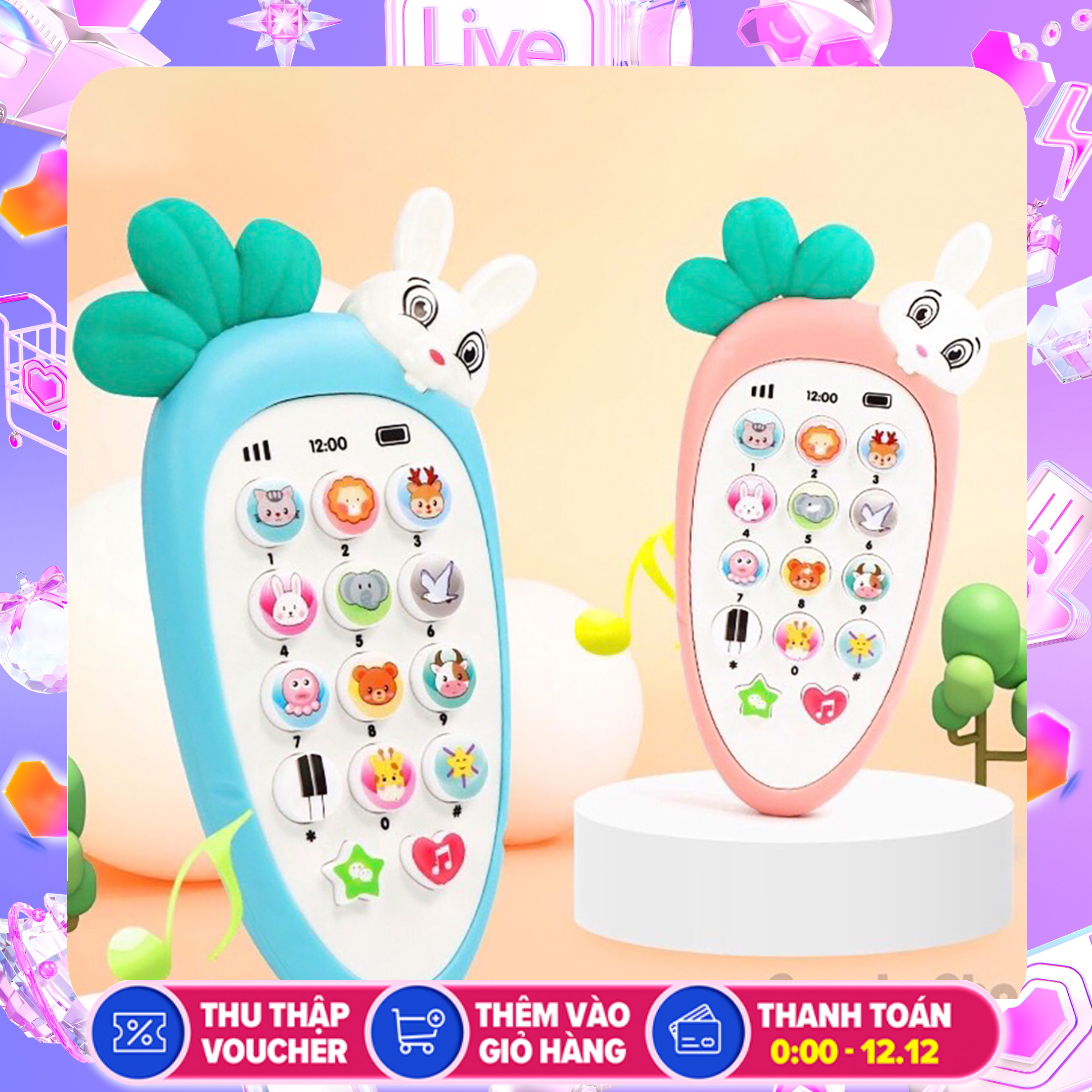 [Kèm pin] Điện thoại đồ chơi thông minh cho bé, điện thoại cà rốt siêu đáng yêu - Niki Store