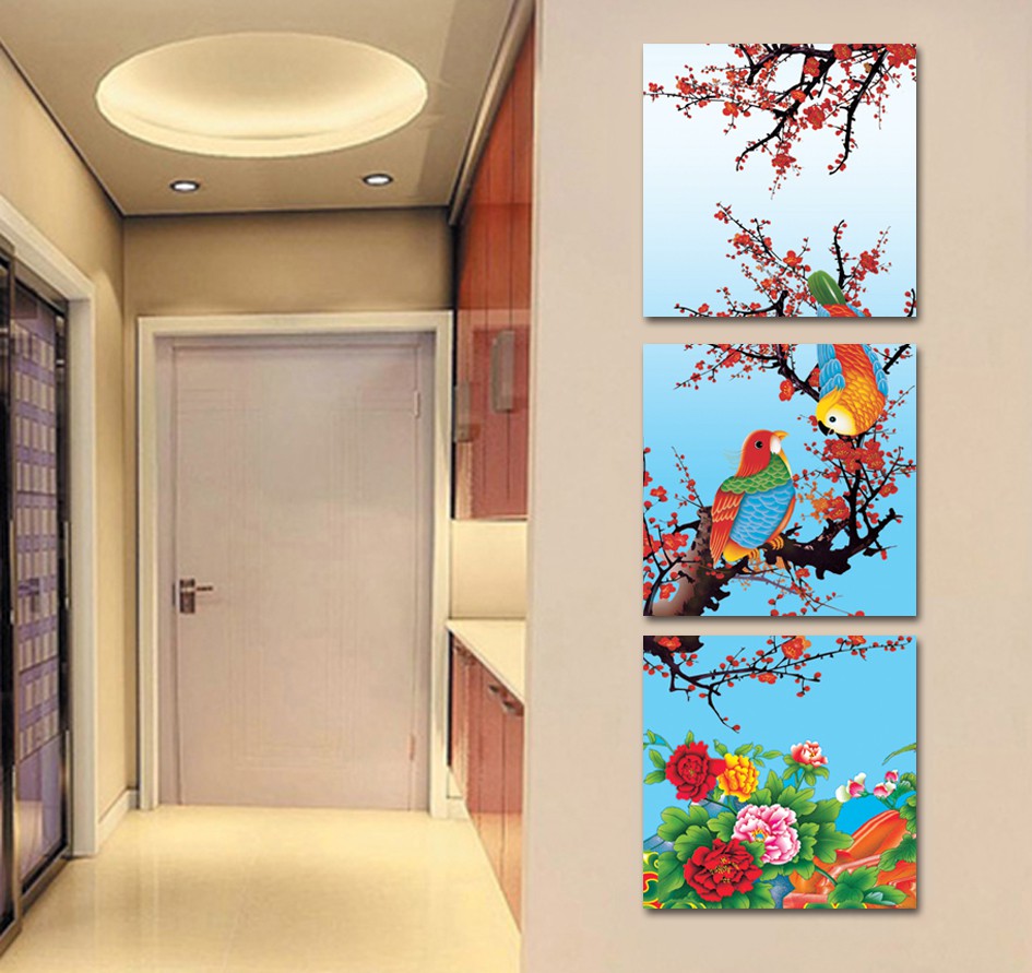 Tranh phong cảnh chim chóc ngày xuân, tranh gỗ bộ ghép treo tường phòng khách, tranh bộ ghép Q6D12-SS0026