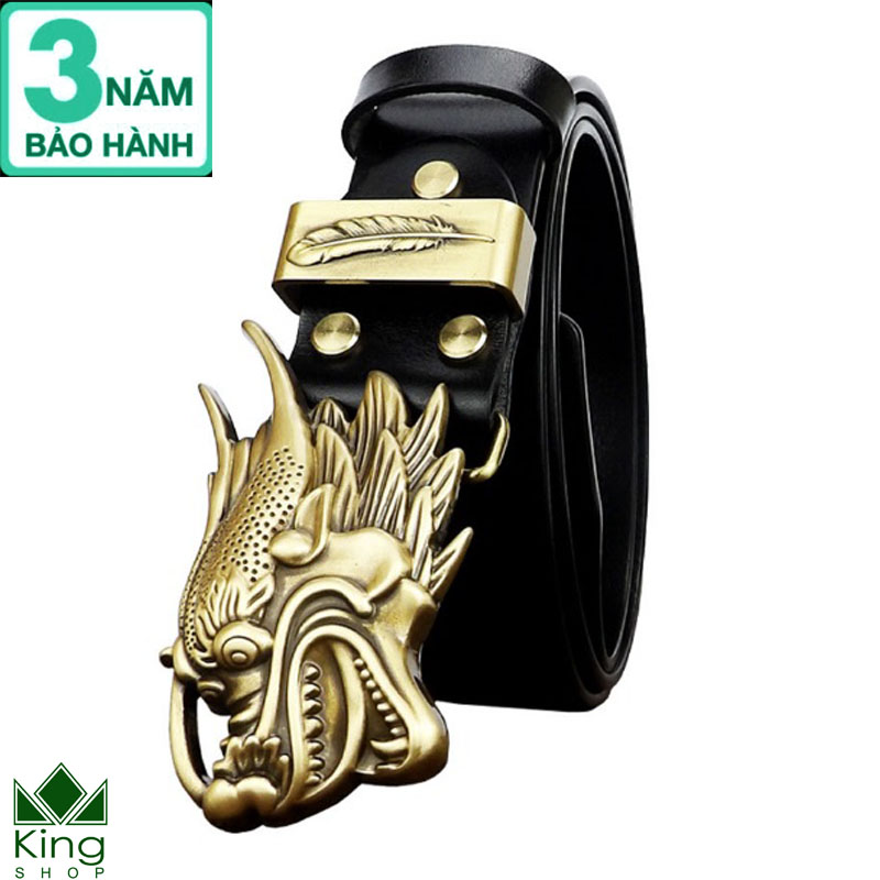 [HCM]Thắt Lưng Dây Nịt Nam Da Bò Miếng 100%  Đầu Khóa Rồng Đúc Đồng Nguyên Chất - Bảo Hành 3 Năm