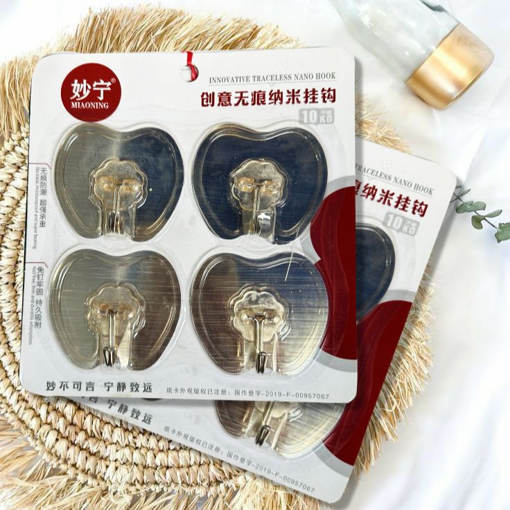 Móc dán tường hình quả táo vỉ 4 chịu lực, móc treo dán tường siêu dính, chịu nặng 10kg