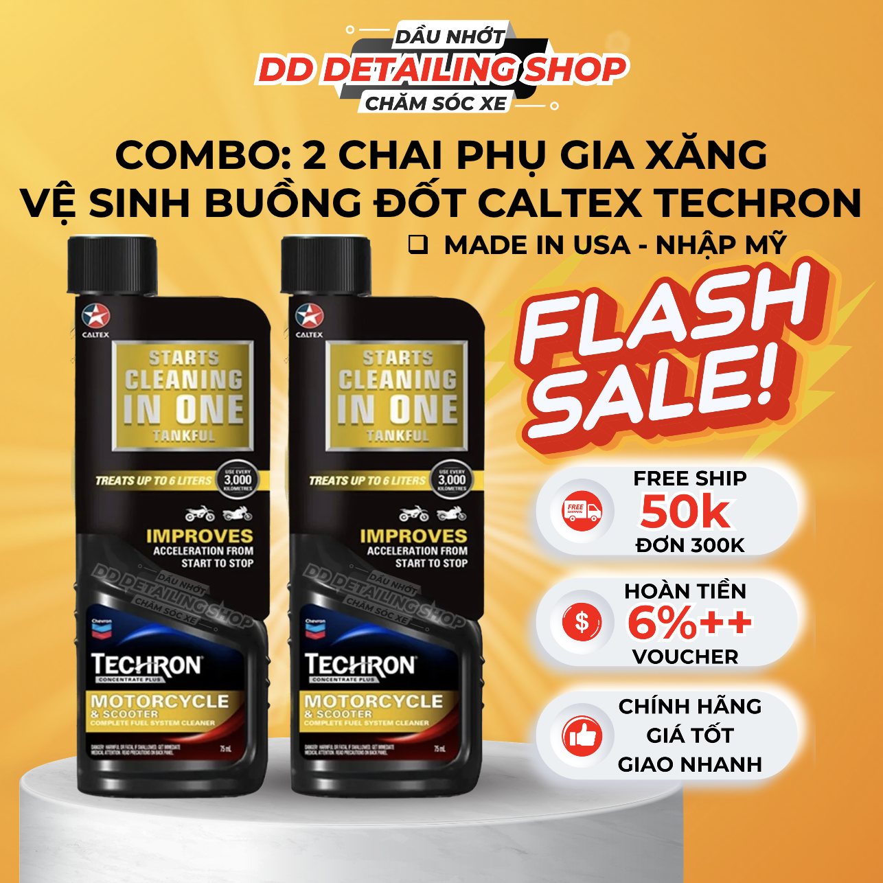Combo 02 chai phụ gia vệ sinh buồng đốt caltex techron concentrale plus 75ml, làm sạch hệ thống nhiên liệu động cơ xe máy - nhập khẩu mỹ - made in usa - dd detailing shop