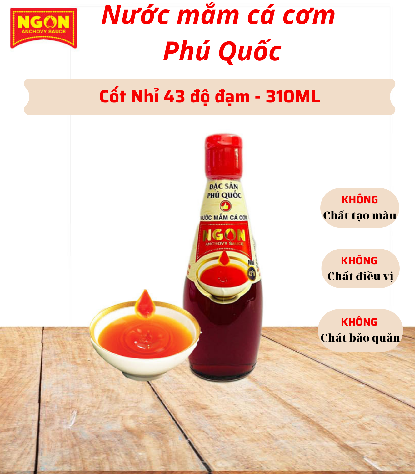 Nước mắm cá cơm phú quốc ngon 43 độ đạm/310ml