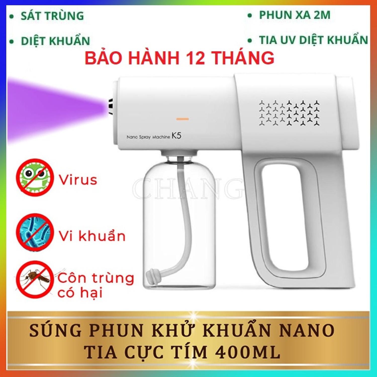 [ FREESHIP] Súng Xịt Khử Khuẩn cầm tay Nano K5 pro, dụng cụ xịt khử khuẩn cầm tay diệt virut sát trùng có ánh sáng tia UV, máy phun khử khuẩn xịt diệt virus chống vi khuẩn