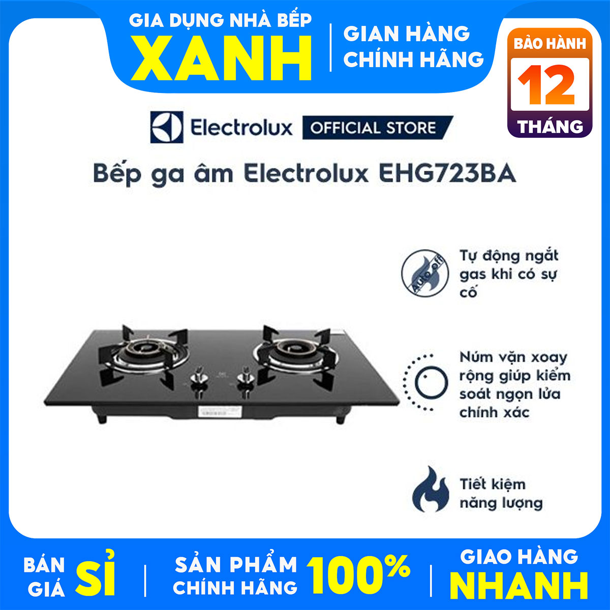 Bếp gas âm đôi Electrolux EHG723BA-hàng trưng bày+Tặng Van Dây gas,Đánh lửa IC,.Có đầu hâm, giúp nấu các món hầm, ninh, giúp chống trào hiệu quả.