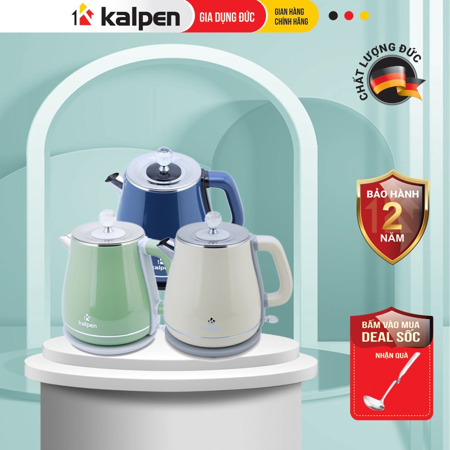 Ấm đun nước siêu tốc inox 304 cao cấp 2 lớp kk9901 1.8l-1500w hàng chính hãng kalpen-gia dụng đức bảo hành 2 năm
