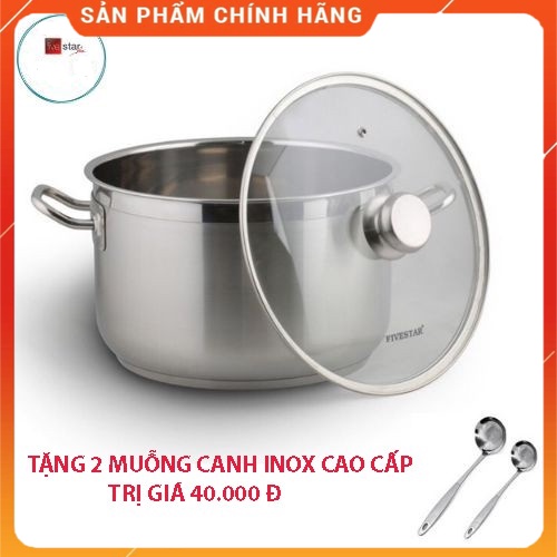 Nồi luộc gà FiveStar inox 430 nắp kính, tặng 2 muỗng canh (26cm / 28cm / 30cm / 32cm), 3 đáy dùng bếp từ, hồng ngoại,gas