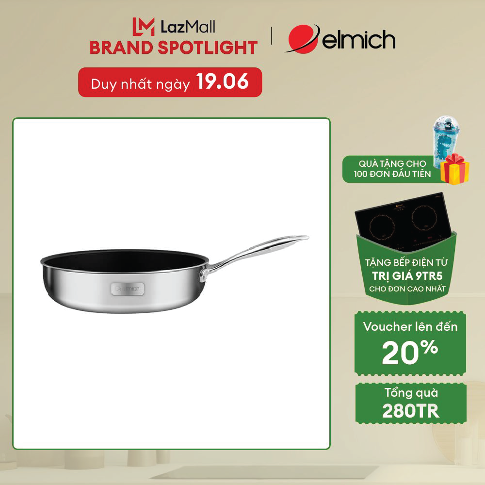 (Duy nhất từ ngày 25.06-29.06)Chảo chống dính Inox đáy từ nguyên khối đáy liên Elmich Trimax Classic EL-2702OL size 24cm