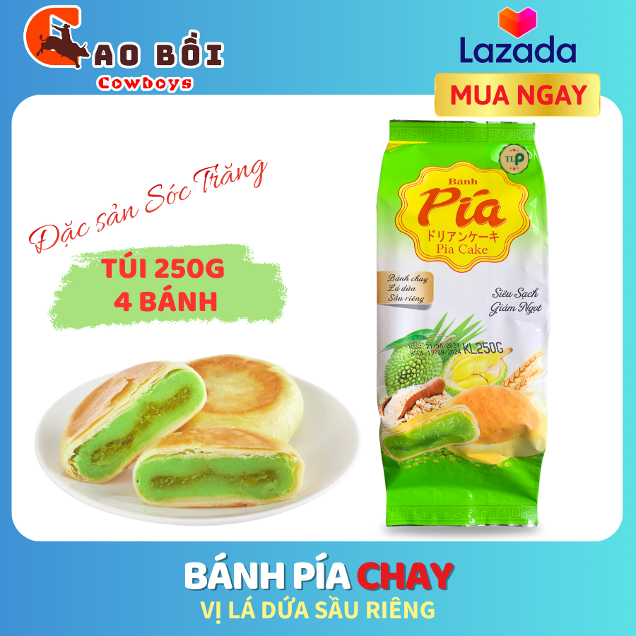 Bánh Pía Lá Dứa Sầu Riêng TLP Chay | Túi 250g 4 Bánh | Đặc Sản Sóc Trăng