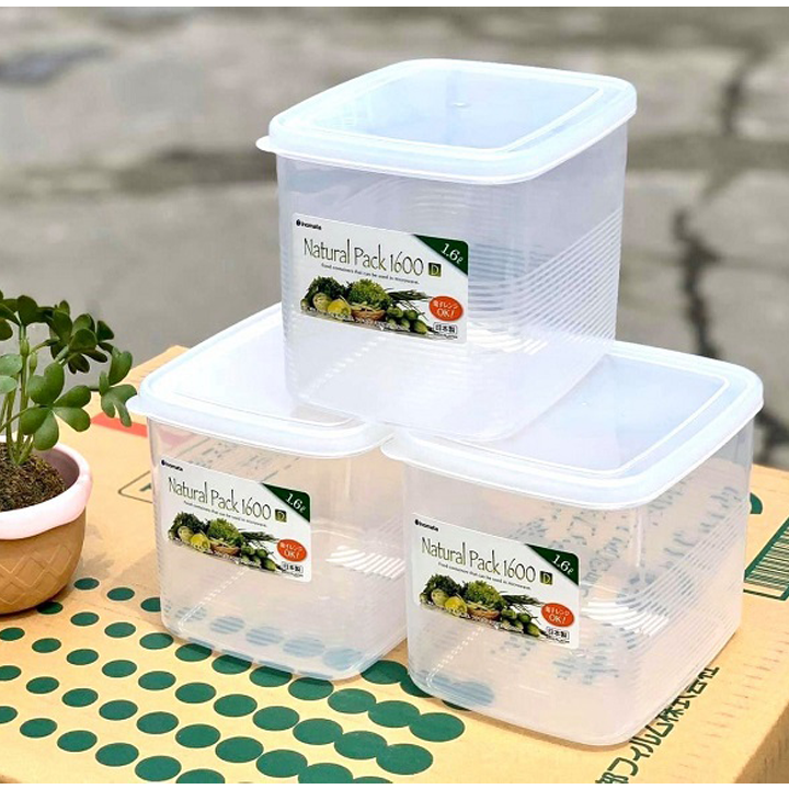 Hộp thực phẩm vuông 1600ml inomata xuất xứ nhật bản dùng trong lò vi sóng, kháng khuẩn chịu nhiệt -20 ~ 140℃