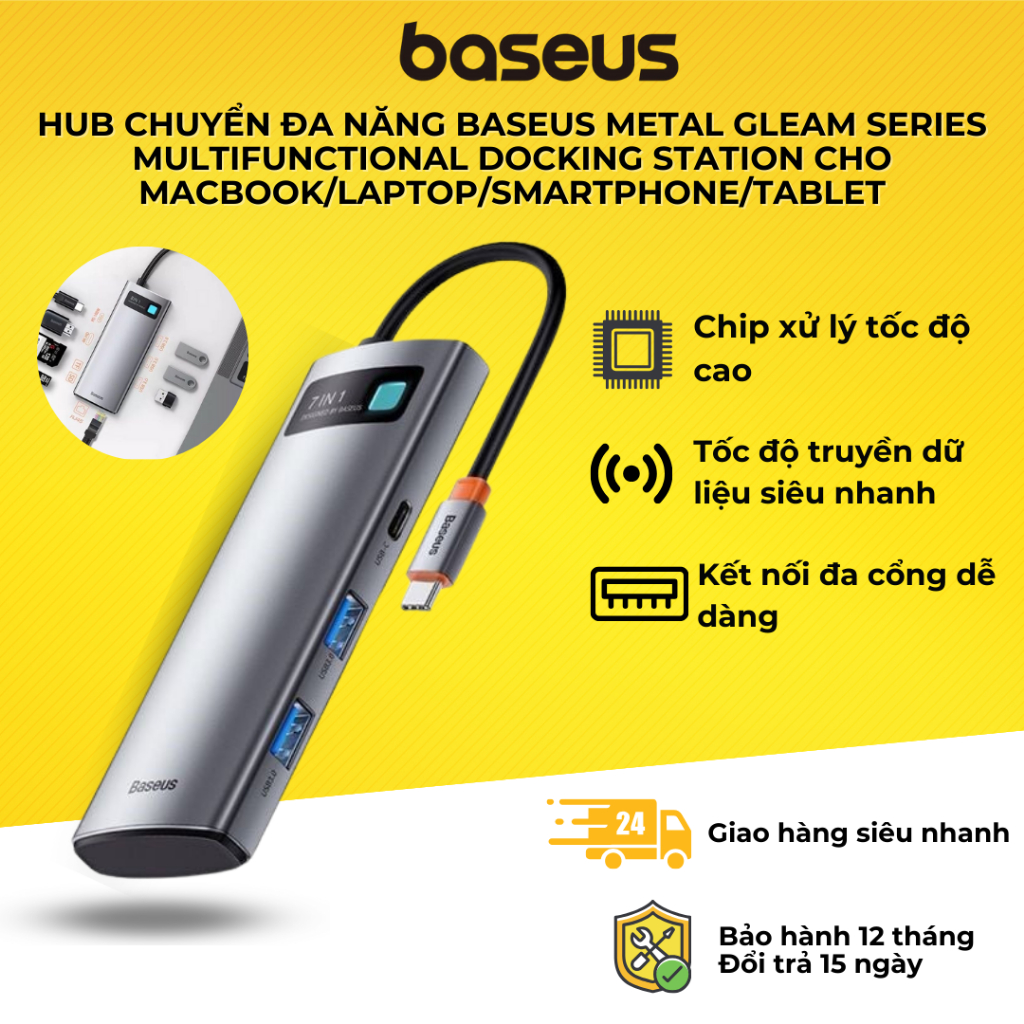 Hub chuyển đa năng Baseus Metal Gleam Series Multifunctional Docking Station cho Macbook/ Laptop/ Smartphone/ Tablet/ iPad