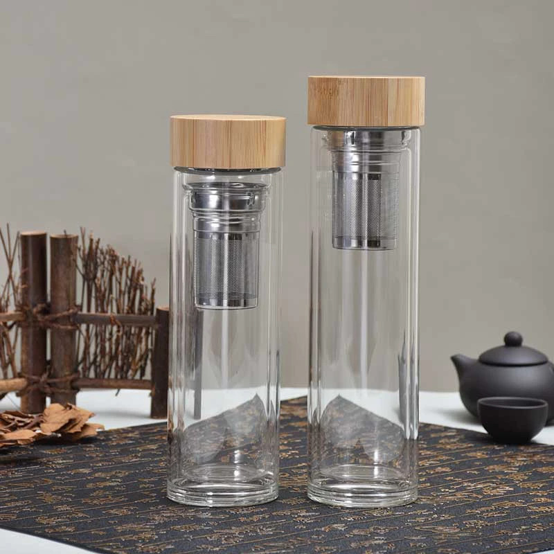 Bình thủy tinh 2 lớp cách nhiệt 300ml - 500ml có lõi lọc trà