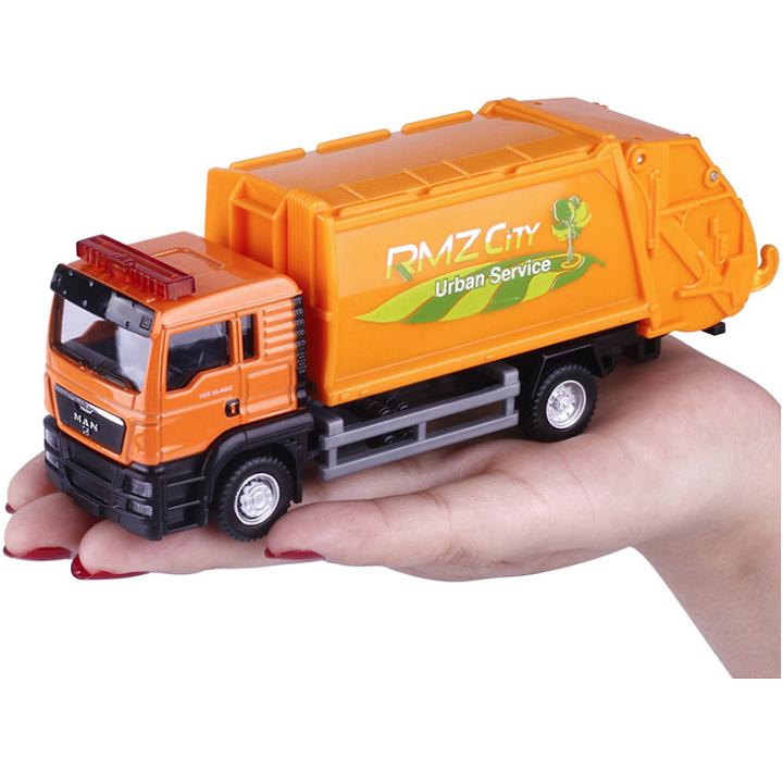 Đồ chơi ô tô chở rác mini đầu MAN bằng sắt tỉ lệ 1:64 chạy cót