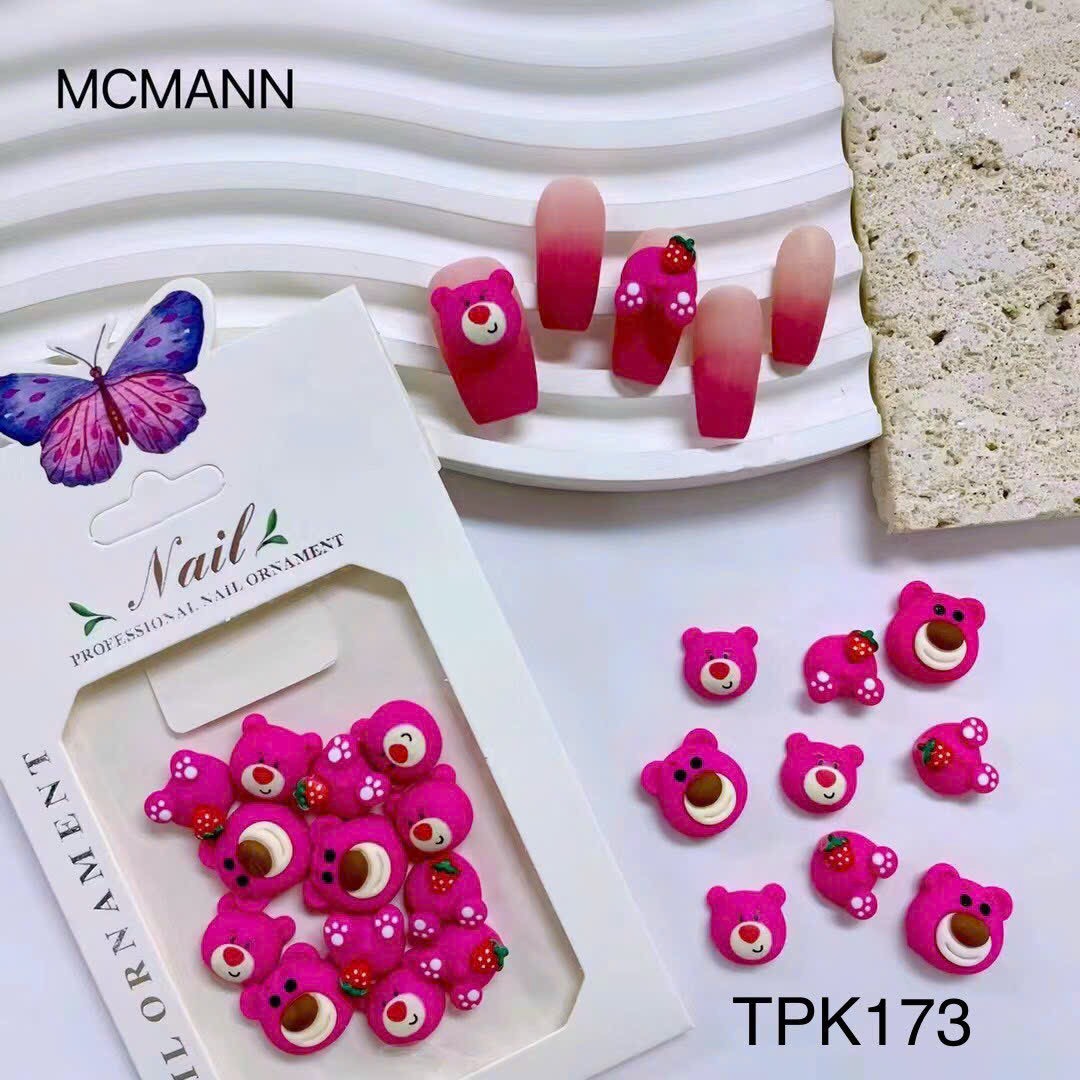 Charm gấu dâu trang trí móng - mini nails