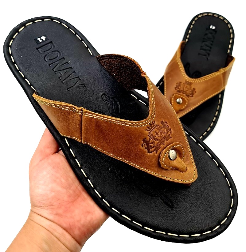 Dép xỏ ngón nam da thật 100% cao cấp kiểu vương miện hàng may quai chắc chắn, da bò rất mềm mại đi êm chân DO.KVM