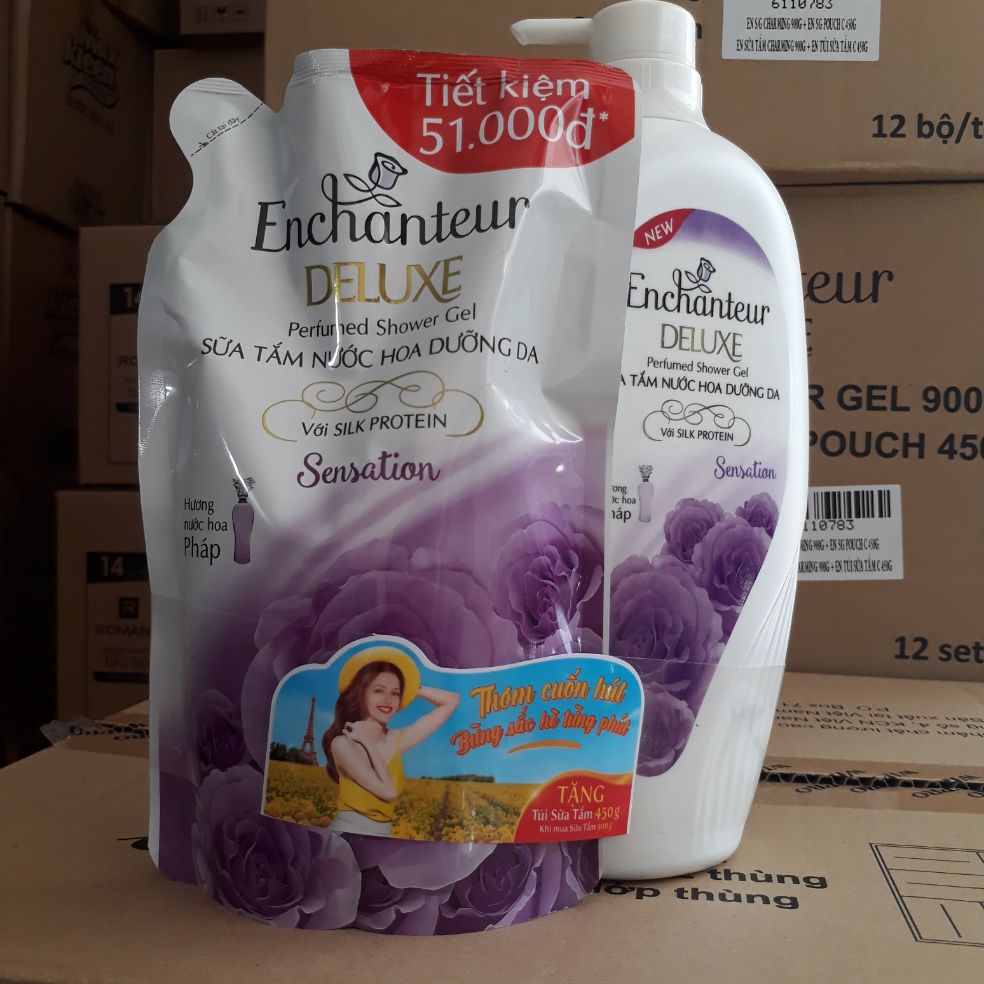 [HCM]sữa tắm enchanteur sensation 900g tặng túi 450g