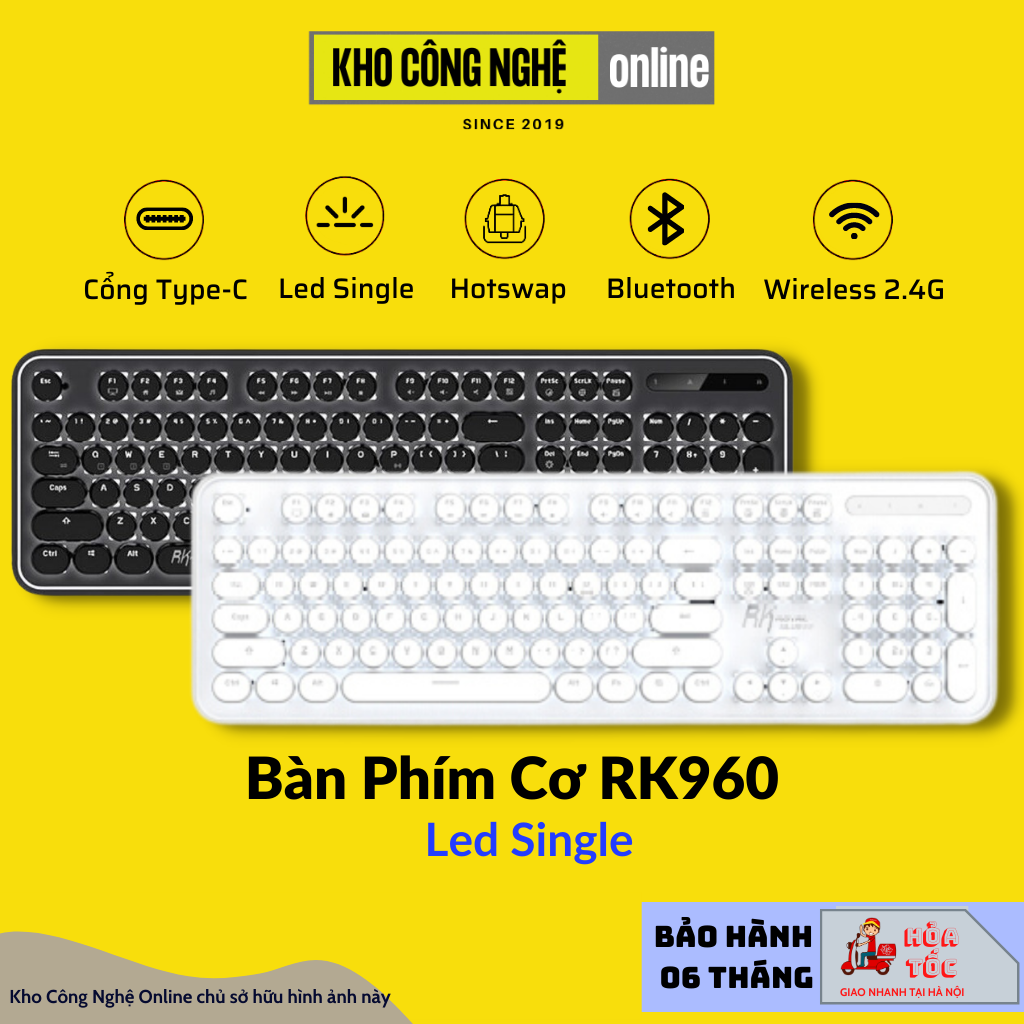 Bàn phím cơ rk960 kết nối 3 chế độ wireless 2.4g + bluetooth 5.1 + có dây usb - type c